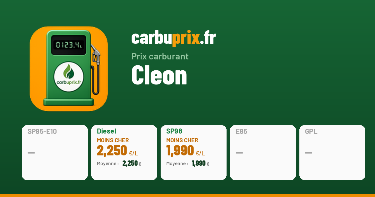 Prix carburant Cléon : diesel dès 2,250 € | Carbuprix.fr