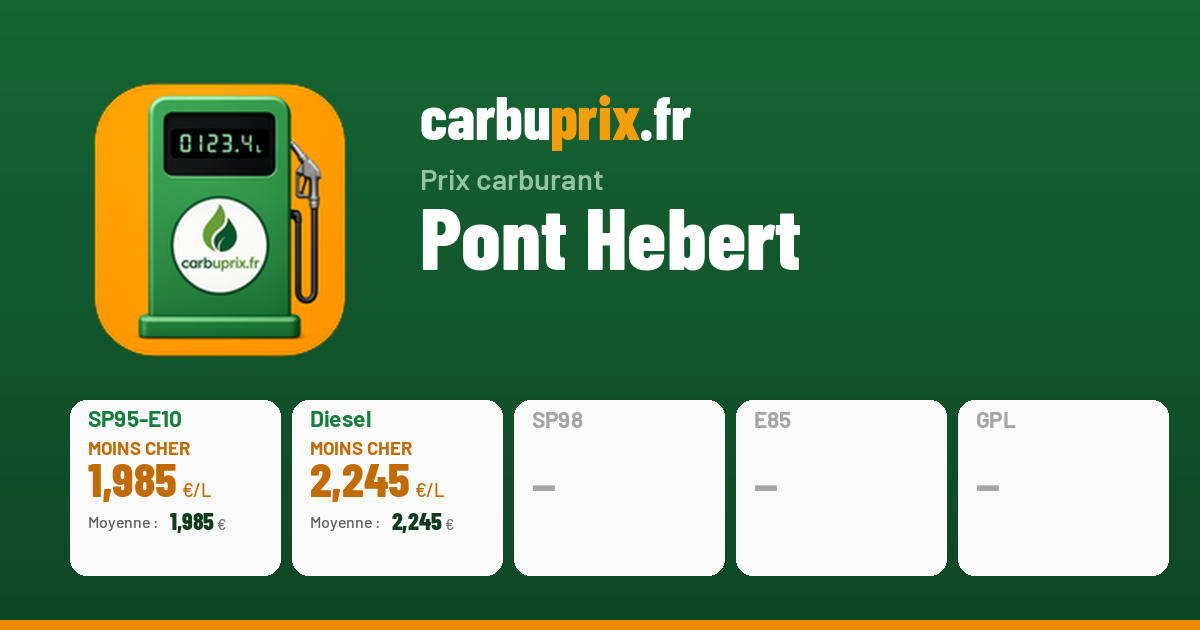 Prix carburant Pont-Hébert : diesel dès 2,245 € | Carbuprix.fr
